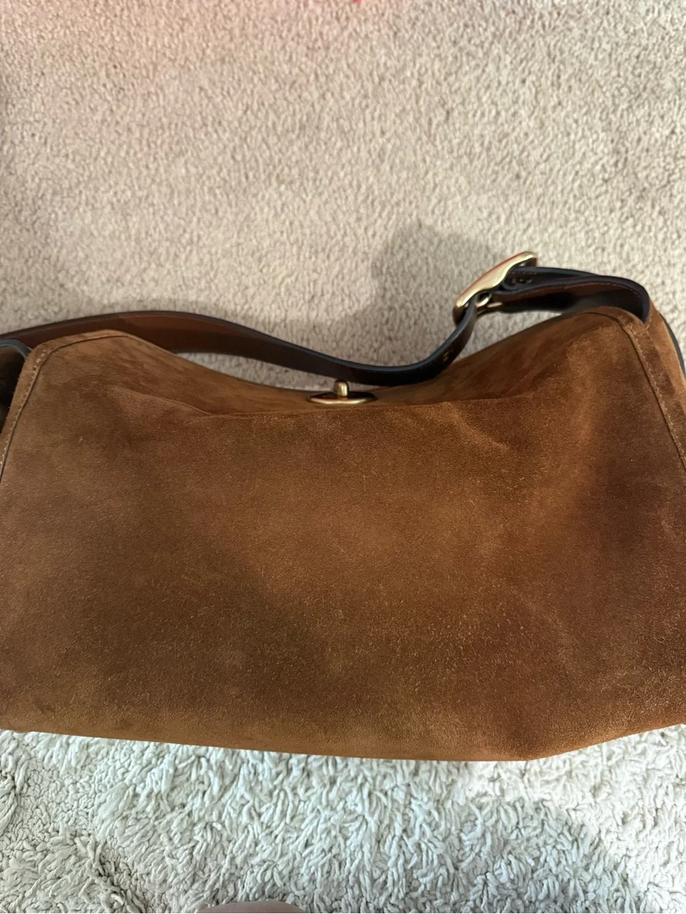 Coach Brown Suede Shoulder Bag with Front Pockets
